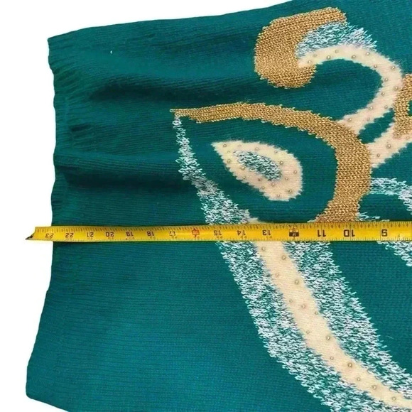 Vintage Dana Scott Teal & Gold Embellished Sweater Size Small 80s Sweater - Picture 6 of 8